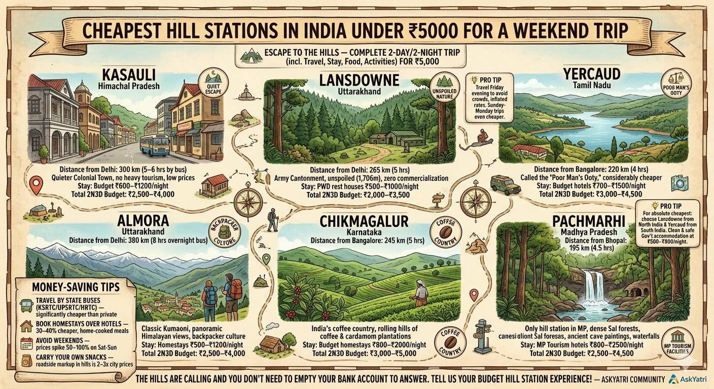 Cheapest Hill Stations in India Under ₹5000 for a Weekend Trip