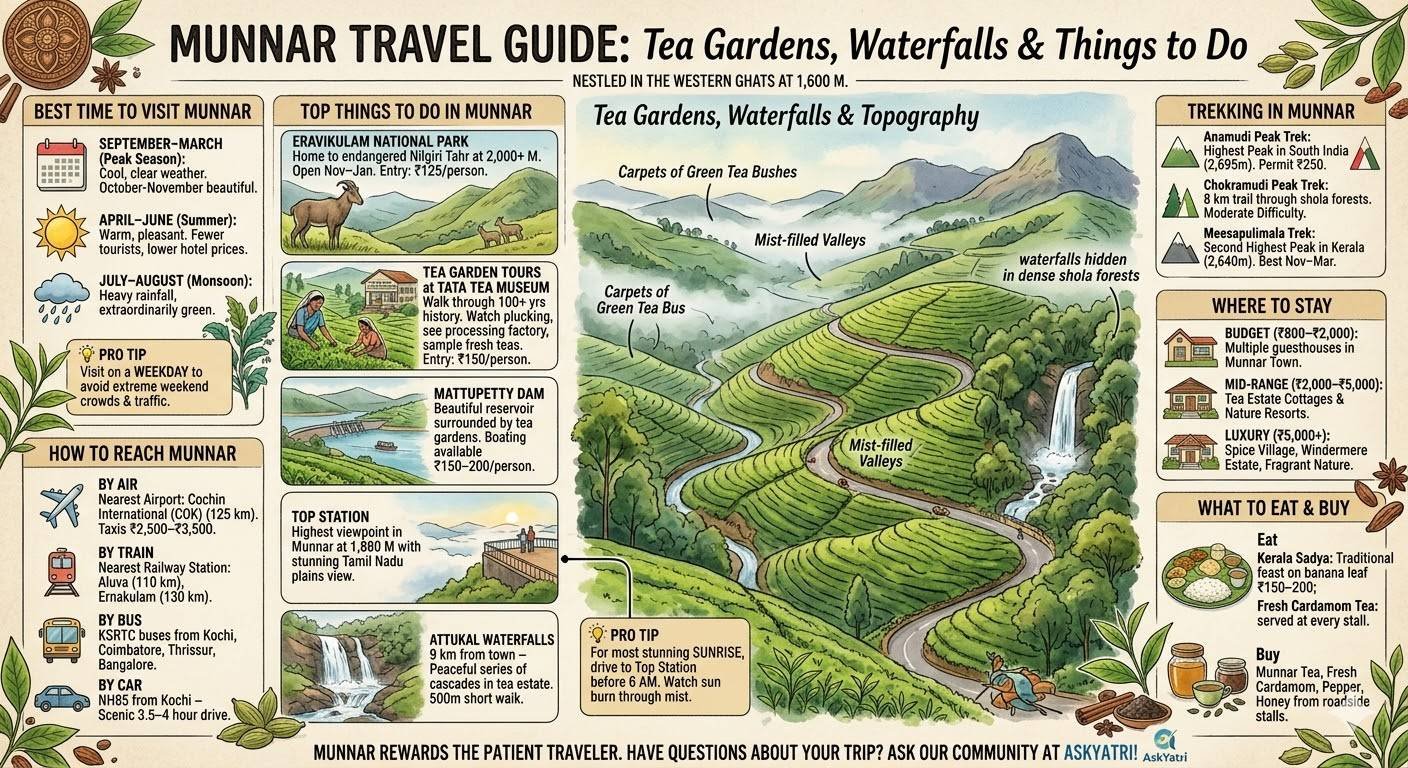 Munnar Travel Guide: Tea Gardens, Waterfalls & Things to Do